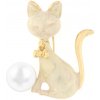 Biju Brošňa - glazúrovaná mačka s umelou perlou, bielej farby 9001361-1