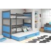 BMS Group Poschodová posteľ s prístelkou RICO 3 190x90 Grafitová - Modrá