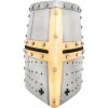 Lord of Battles Křižácká hrncová přilba s mosazným křížem, 16G ocel, s výstelkou