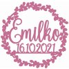 Zápich - Meno s dátumom vo venci - Ružová zrkadlová - 13cm - bez paličky