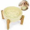 Keramická miska spomaľujúca jedenie pre psa mačku s dreveným stojanom
