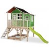 Domček cédrový na pilieroch Loft 550 Green Exit Toys veľký s vodeodolnou strechou pieskoviskom a 1,75 m šmykľavkou zelený
