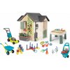 Set domček pre záhradníka a stôl s vodnou hrou Garden House Life Smoby rozšíriteľný s kvetináčmi a kosačkou s náradím a športové hry