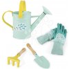 Sada záhradného náradia Little Gardener Playset Happy Garden Janod hrabličky rýľ krhlička a rukavice