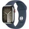Apple Watch Series 9 41mm Cellular Stříbrný nerez s ledově modrým sportovním řemínkem - S/M