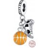 Šarm Striebro 925 Basketbalová lopta a teniska, prívesok 2v1 na náramku šport