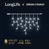 LongLife led svetelná záclona vonkajšia - 450led - 27m studená biela - biely kábel