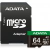 ADATA 64GB MicroSDXC UHS-I U3 V30 + adaptér, UD64GUI3V30A2SP-RA1