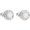 Strieborné náušnice kôstky so syntetickým opálom a krištáľmi Preciosa biele okrúhle 31217.1 White s. Opal