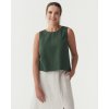 Magic Linen Ľanový top TONGA s rázporkom na chrbte v tmavo zelenej farbe