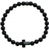 Glosery náramok s lesknúcim krištáľom v tvare krížika od Swarovski®, lesklý / matný čierny achát 6-10mm Veľkosť korálok: 4mm, Typ korálok: matný čierny achát, Obvod zápästia: L 18 cm
