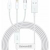 Baseus CAMLTYS-02 Superior Fast Charging dátový kábel 3v1 USB-C, Lightning, MicroUSB 1.5m White