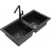 MEXEN/S MEXEN/S - Mario granitový drez 2-bowl vrátane batérie Flora, čierna/zlatá metalik 6504-75-670401-70-B