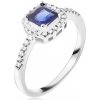 Šperky eshop - Prsteň zo striebra 925, modrý štvorcový kamienok, zirkónový lem BB15.02 - Veľkosť: 68 mm