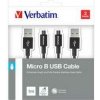 USB kábel (2.0), USB A M - microUSB M, 1m, reversible, 2-pack čierny, Verbatim, box, 48874, 2 kusy v balení: 2x 100 cm
