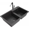 MEXEN/S MEXEN/S - Tomas granitový drez 2-bowl vrátane batérie Flora, čierna kropenatá 6516-76-670401-07-B