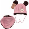 Pletená zimná čiapka s kožúškom a šatkou Teddy Bear, Baby Nellys, ružová 80-86 (12-18m)