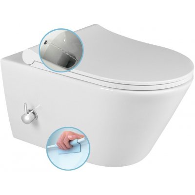 SAPHO - AVVA CLEANWASH závesná WC misa, Rimless, integrovaná batéria a bidetová sprška 35,5x53cm, biela 100315