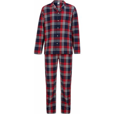SF074 pánské pyžamo dlouhé propínací flanel červeno tm.modré