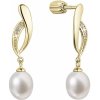 Evolution Group Elegantné pozlátené náušnice s riečnou perlou a zirkónmi 21103.1B