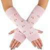 VFstyle svetlo ružové pletené návleky na ruky Hearts 30 cm