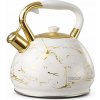 Odelo Biela nerezová kanvica s píšťalkou 3 l – zlatý mramorový vzor na rýchle a štýlové varenie vody