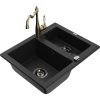 Mexen Carlos, granitový drez 582x475x177 mm, 1,5-komorový a drezová batéria Carla, čierna, 6518-77-670700-50-B