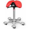 Sedlová stolička Salli SwingFit Farba čalúnenia: Koža - červená #05011, Výška postavy: Nízka (S) - do 150 cm, Konštrukcia: chrómová + masážna Salli základňa 24 farieb