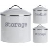 Biela plechová skladovacia dóza s vekom a so sivým nápisom 34257