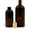 Plastová fľaša, hnedá, zlatý disc top, 150 ml