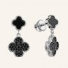 SilveAmo Strieborné visiace náušnice s čiernym onyxom a zirkónom Clover Luxe Black CK2FO.1496