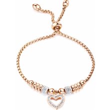 Šperky eshop nastaviteľný oceľový náramok medený srdce so zirkónmi lesklé guličky SP70.01