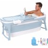 Purelines HelloBath® skladacia vaňa - modrá - 143 cm - mobilná vaňa - skladacia vaňa - kúpeľňa - BEZ masážneho valčeka na nohy - vankúšik do vane a kúpeľňová la