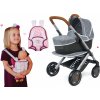 Set kočík hlboký a športový DeLuxe Pastel Maxi Cosi&Quinny Grey 3v1 Smoby a ergonomický nosič Baby Nurse pre 42 cm bábiku
