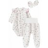 Bavlnená 3D sada, zavinovacie body, polodupačky + rukavičky, Amélia, biela/ružová 62 (2-3m)