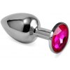 Butt Plug Silver Rosebud Classic with Fuchsia Jewel Size S