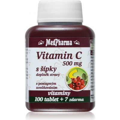 MedPharma Vitamin C 500mg so šípkami, s postupným uvoľňovaním tablety na podporu imunitného systému, pre krásnu pleť a nechty s vitamínom C 107 tbl