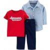 CARTER'S Set 3dielny tričko krátkyrukáv, košeľa, nohavice Awesome chlapec 9 m /veľ. 74