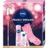 Nivea Pearly Dreams sada: Pearl & Beauty antiperspirant v spreji, 150 ml + výživný denný krém 24H HYDRATÁCIA, suchá a citlivá pleť, 50 ml + ošetrujúci rúž Pearly Shine + ponožky, 1 ks