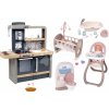 Set kuchynka elektronická s nastaviteľnou výškou Tefal Evolutive Smoby a záchod s kúpeľňou pre bábiky s vaničkou stoličkou a kolískou