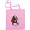 MÚ Brno – Detská ružová plátenná taška Krtko kolobežka 42x38 cm