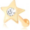 Šperky eshop - Rovný piercing do nosa zo žltého 14K zlata - malá lesklá hviezdička so zirkónom S2GG96.01