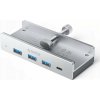 Orico HUB namontovaný na svorku vstup: USB-C / výstup: 3x USB-A 3.0 + 1x USB-C 3.0 - stříbrný