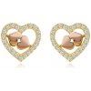 Šperky eshop - Náušnice z kombinovaného 14K zlata - srdcia, číre zirkóny, puzetky S5GG260.02