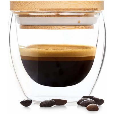 Bambuswald Pohár na kávu s vrchnákom, 100 ml, ručná výroba, borosilikátové sklo, bambus (BW-10290-001)
