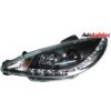 Predné svetlá (lampy) čierne + DRL svetlá (lampy) pre denné svietenie Peugeot 206 -- rok výroby 99-02