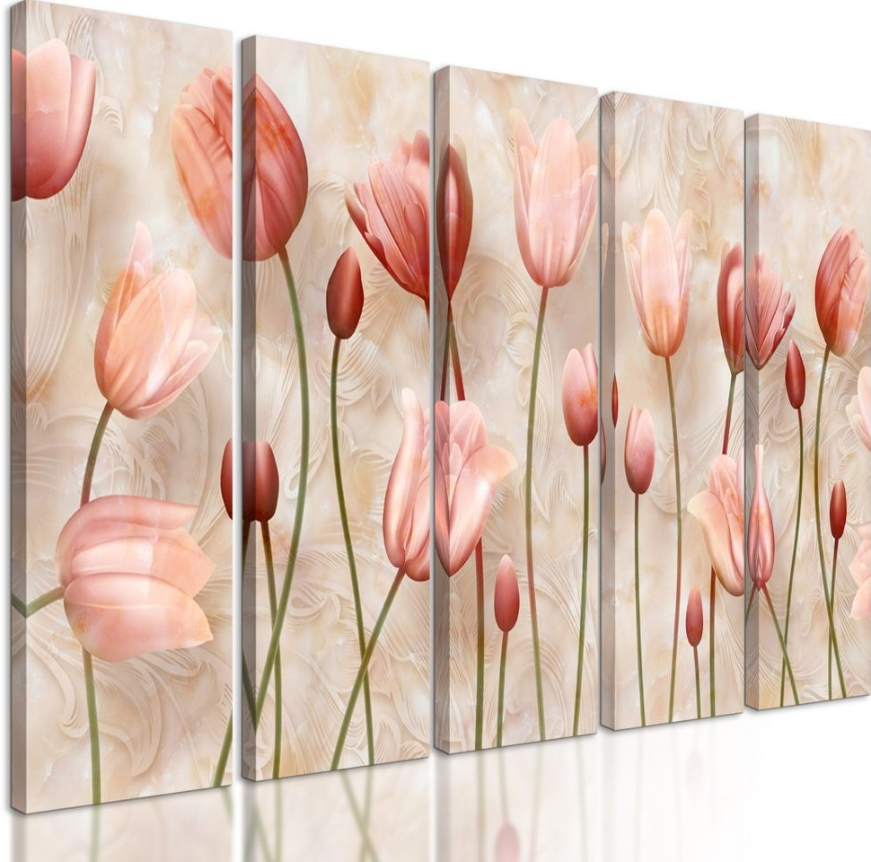 5-dielny obraz ružové maľované tulipány od 72,8 € - Heureka.sk