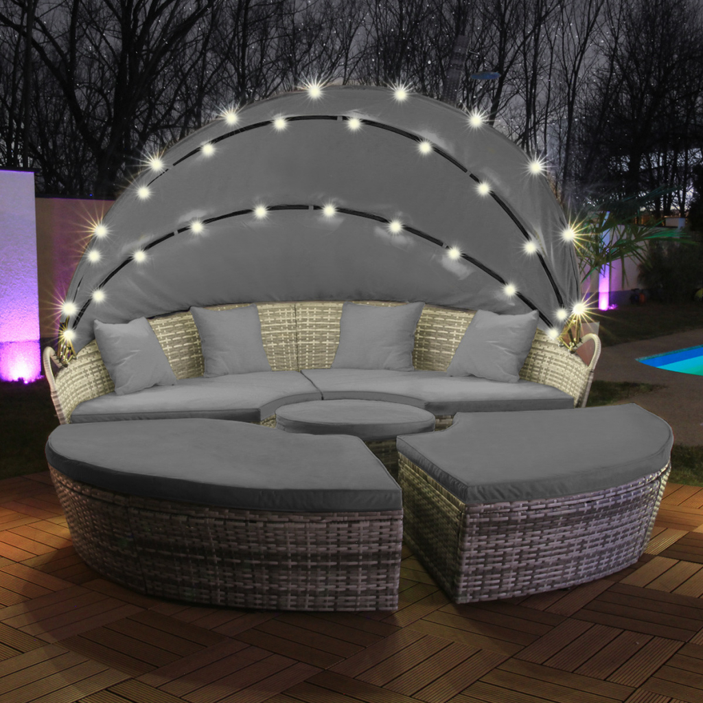 Swing&Harmonie LED - Sun Island Rattan Lounge Polyratanová sedacia súprava Lounger Island 180 cm vrátane krycieho poťahu