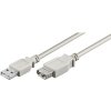 Kábel USB 2.0 A-A M/F 0.3m, High Speed, predlžovací, sivý