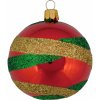 Vianočná ozdoba sklenená guľa s farebnými pruhmi červená, 8 cm
